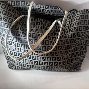 Fendi FF Logo Tote in Black and Cream Straps